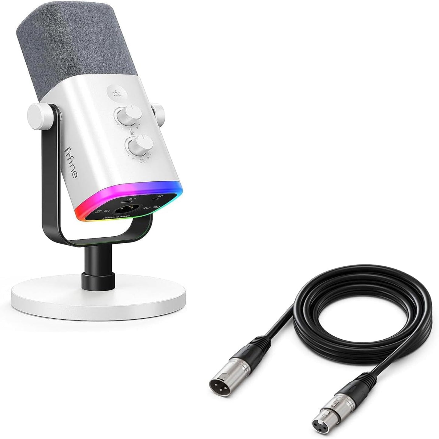 PC Gaming Microphone Bundle with XLR Cable, Computer USB RGB Mic for Streaming, Audio Cable Set,Xlr Male to Female Cord,Compatible with Mixer Audio Interface for Recording Podcast(Am8W+L9)