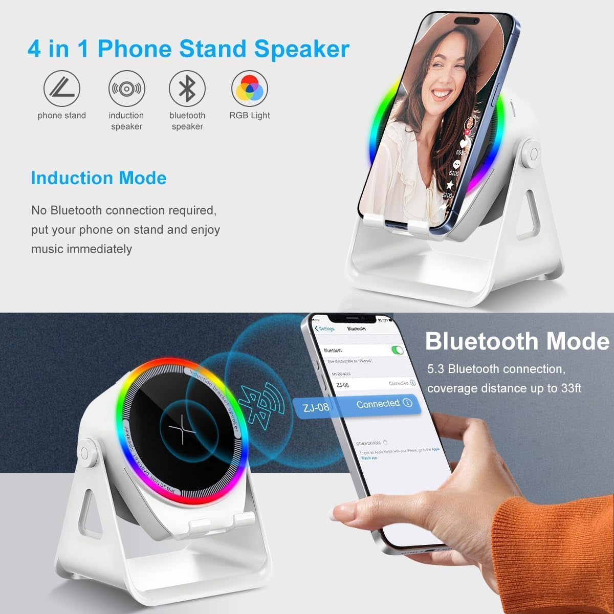 4-in-1 Wireless Charging Bluetooth Speaker & Phone Stand